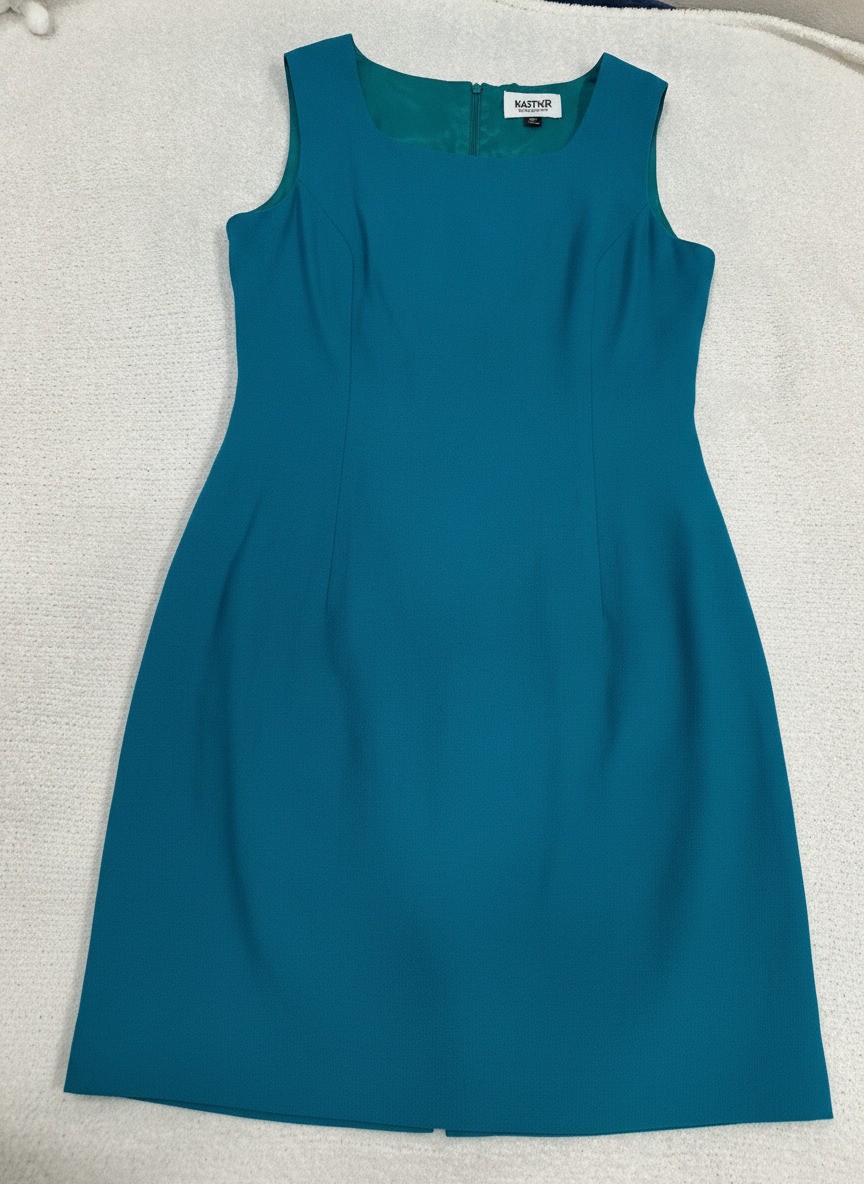 Kasper Petite Dress Size 14P Teal Sleeveless Sheath Dress