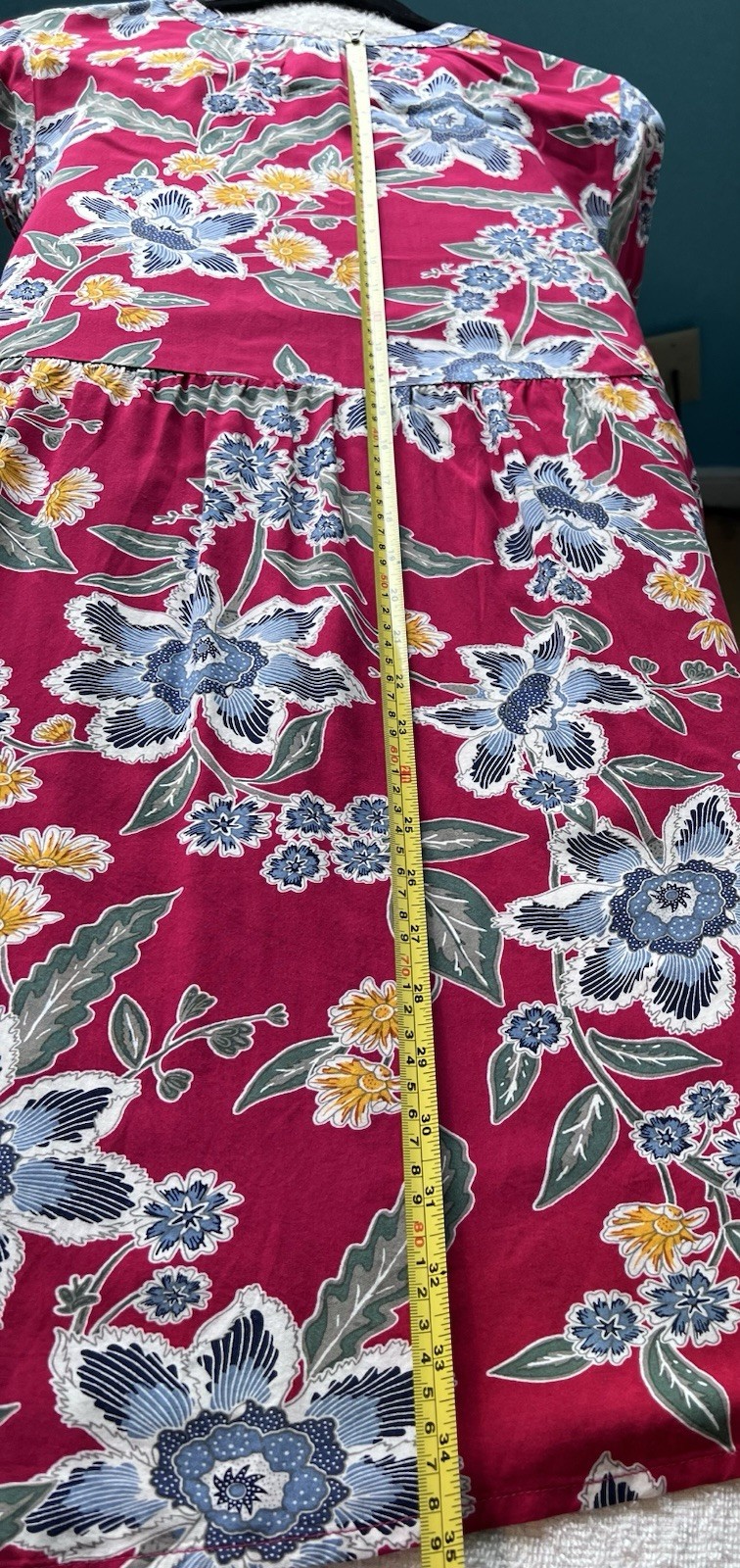 NWT Old Navy Womens Red Floral Long Sleeve Boho Tassel Tie Rayon Flowy Dress S