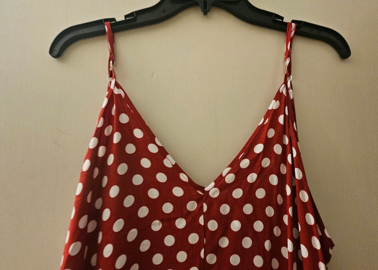 LILBETTER Red White Polka Dot Maxi Dress Women’sSZ XL AdjustableStrapsSleeveless