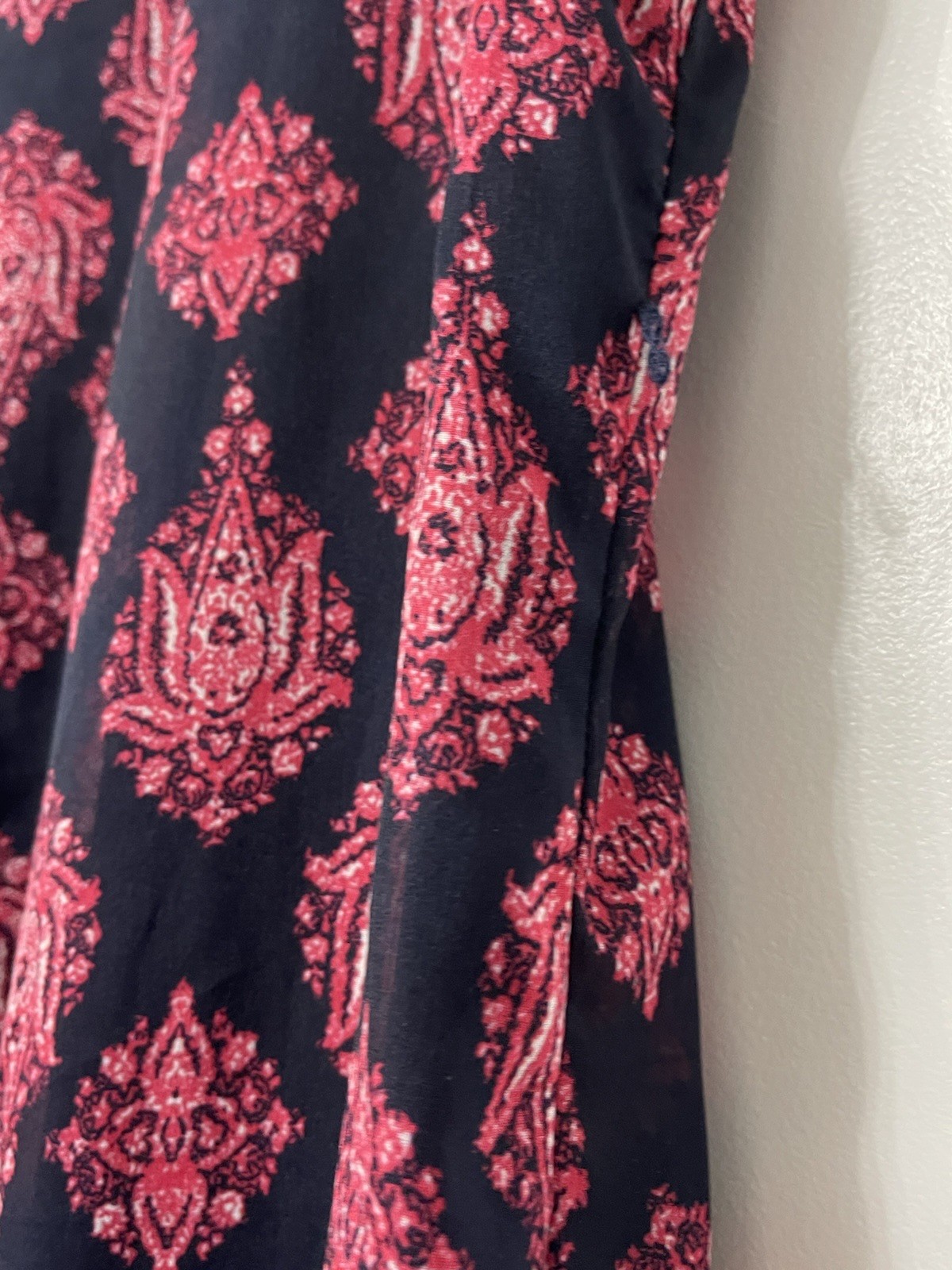 Lucky Brand Pink and Navy Printed Boho Maxi Dress NWT missing belt Boho