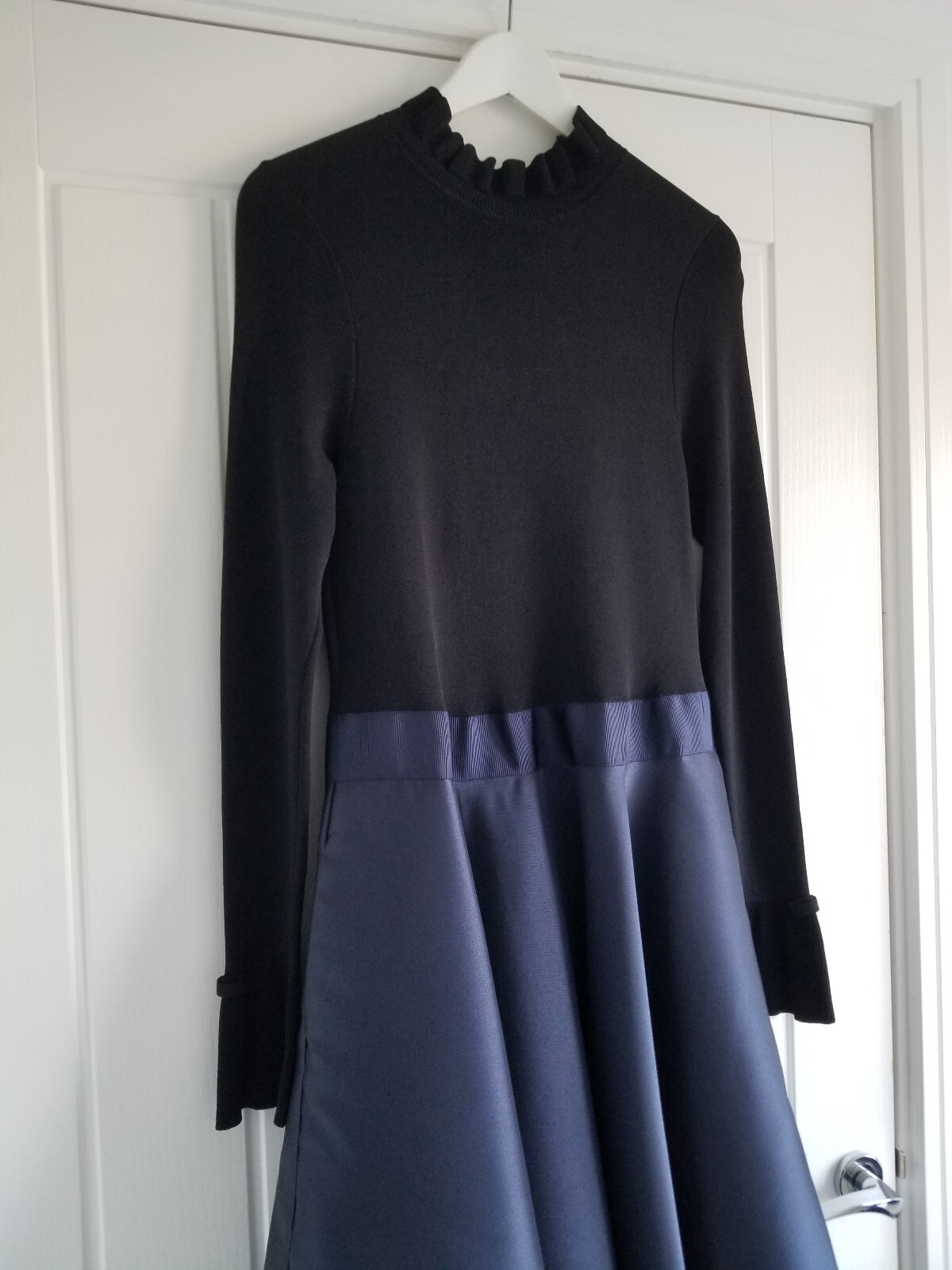 Ted Baker Zadi Long Sleeve Full Skirt Dress Size 4 UK 14 Dark Blue Black Navy