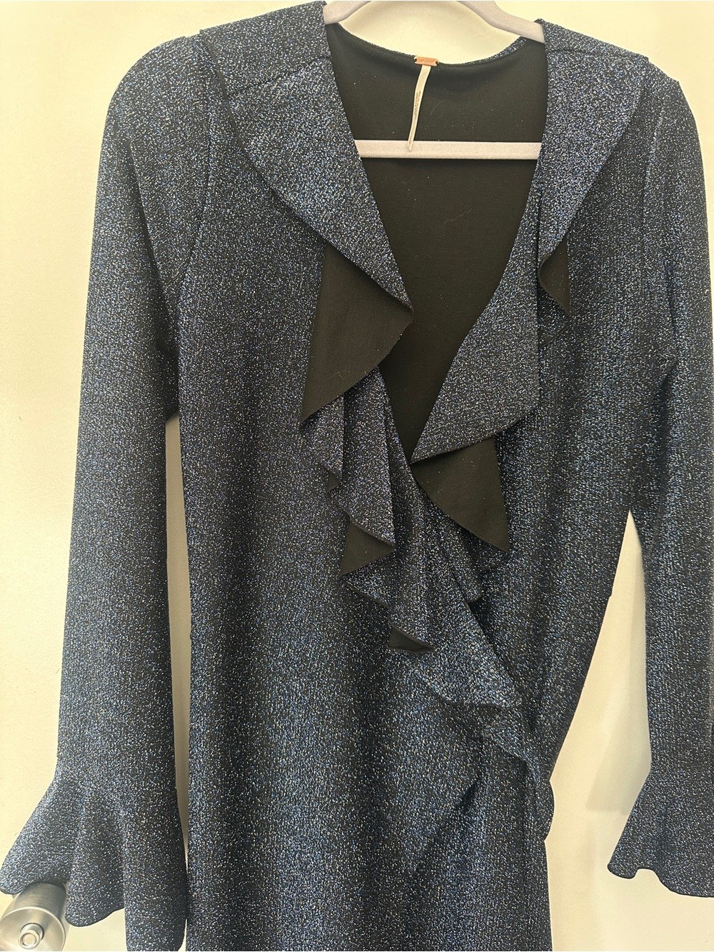 Free People One More Time Lurex Wrap Dress Large Glitter Ruffle Midi Dress Long