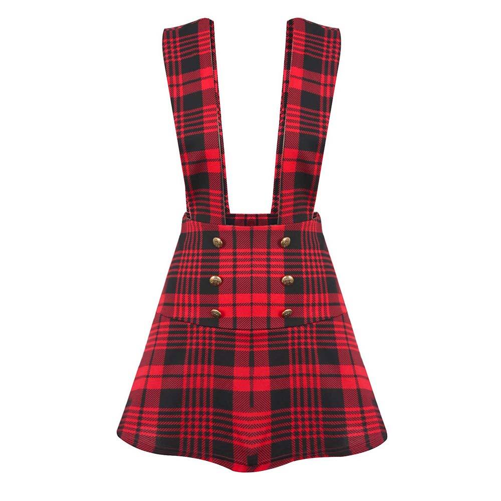 Womens Tartan Pinafore Dungaree Short Ladies Christmas Mini Skater Skirt Dress