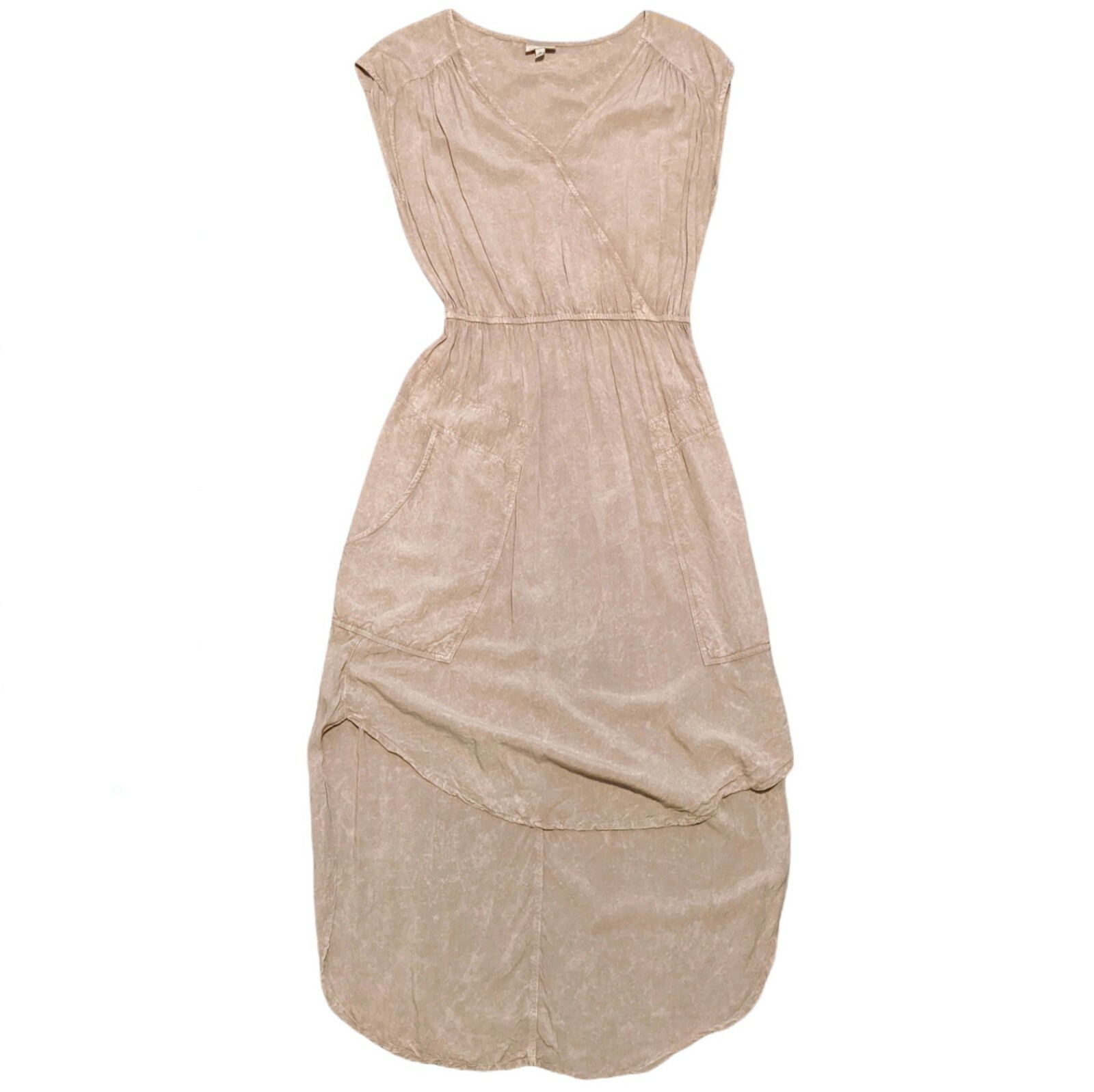 The Odells Hi-Low Sleeveless Dress Pockets Beige Beach Lightweight Rayon XS