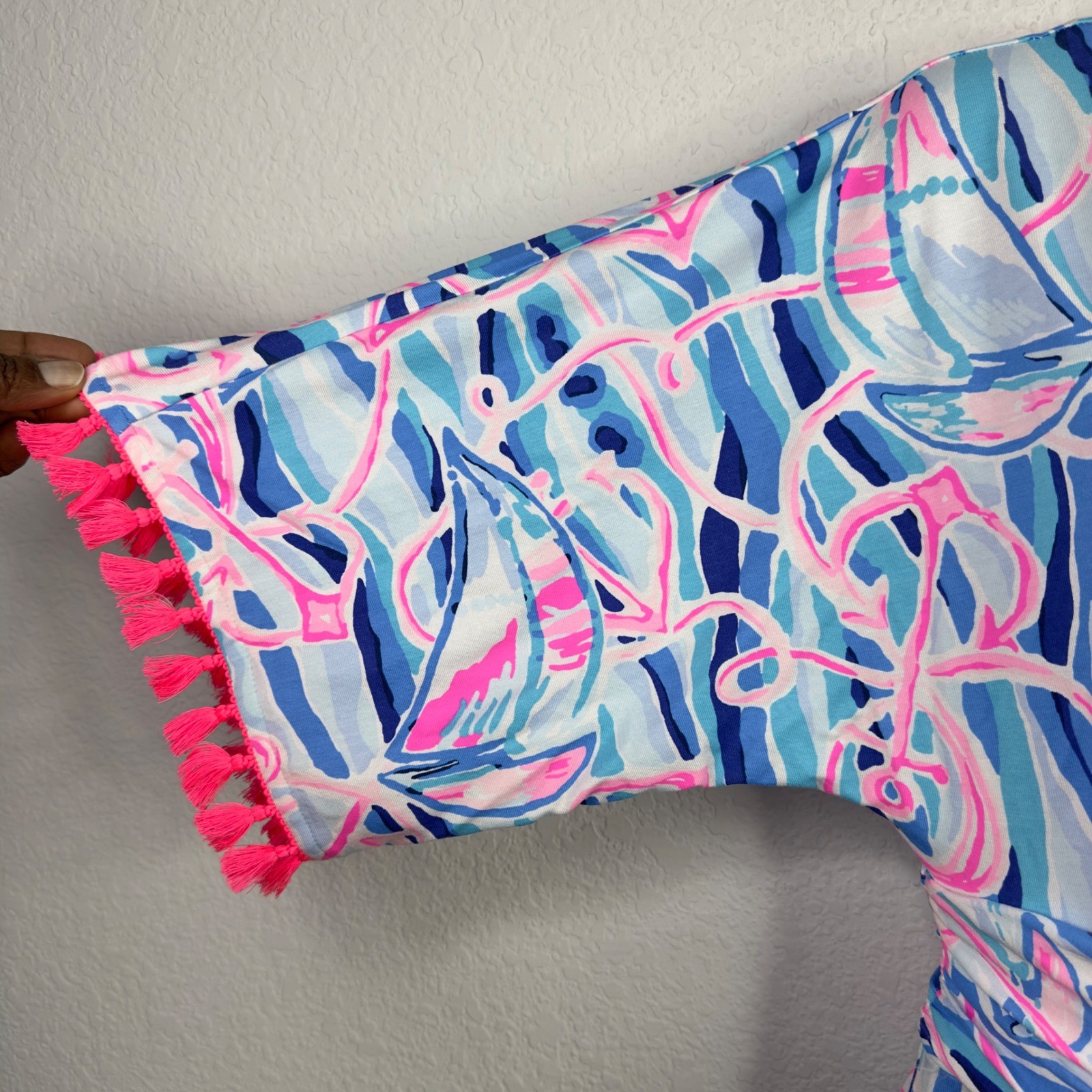 Lilly Pulitzer Parigi Maxi Dress Womens S Blue Pink Reel Nautical Tassel Coastal