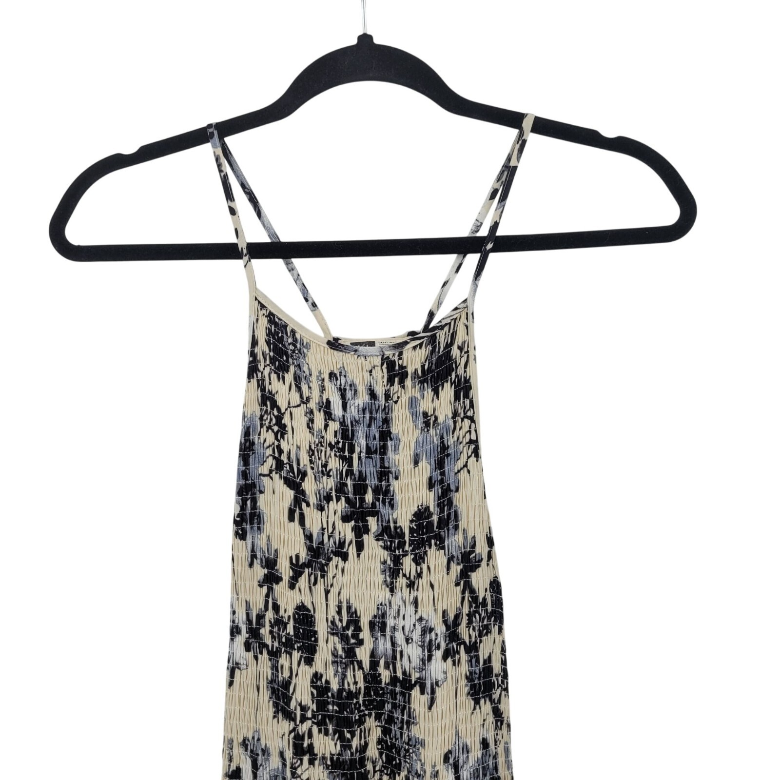 Lira Floral Cami Smocked Racerback Midi Dress Sz S Navy White Strappy Beach Boho