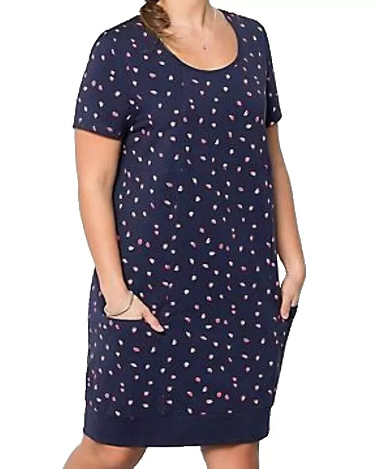 Sheego Plus Size 18 24 30 32 Navy Strawberry Print Casual Stretchy Tunic DRESS