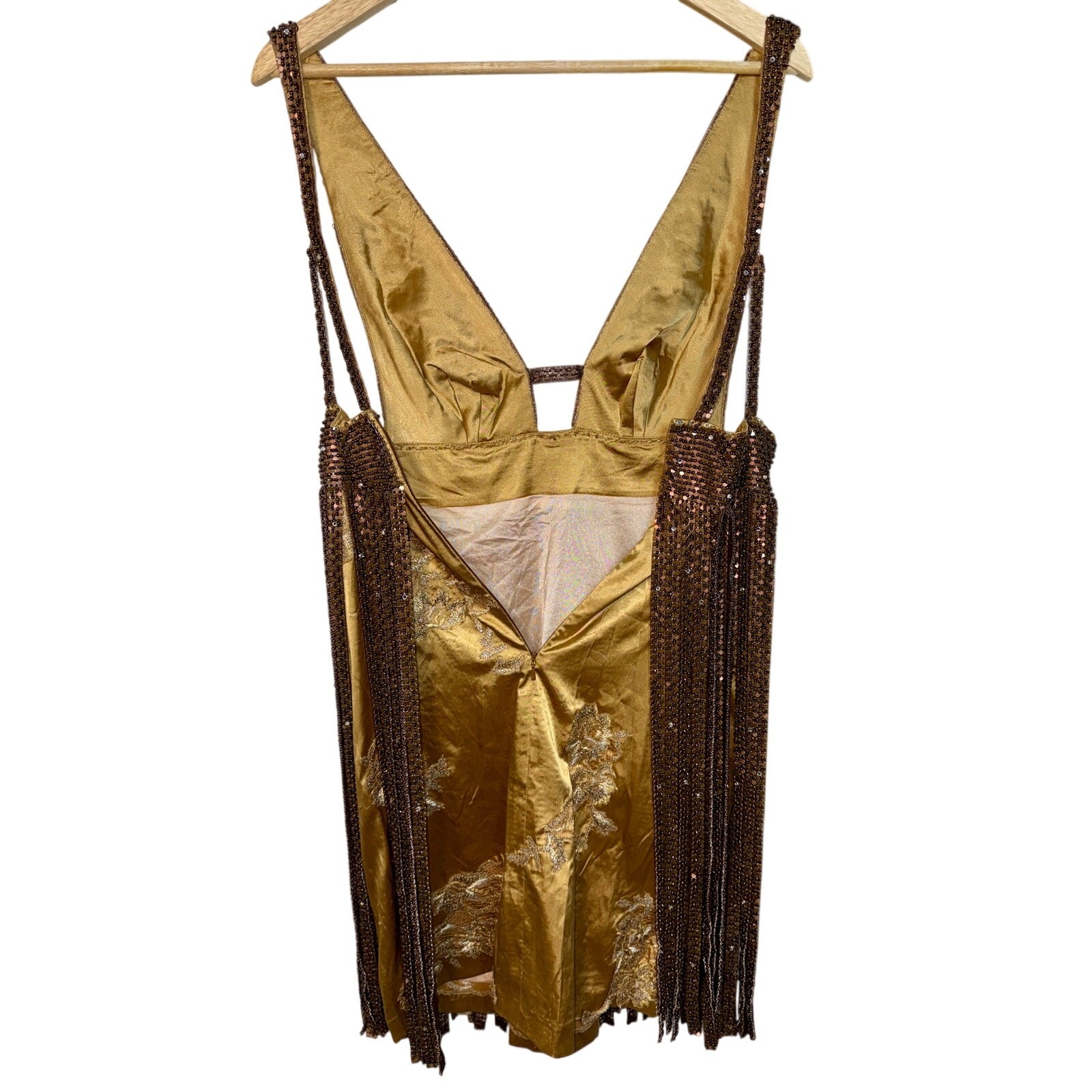 NWT Mandalay Gold Beaded Fringe Studded Sequin Mini Cocktail Party Dress Size 10
