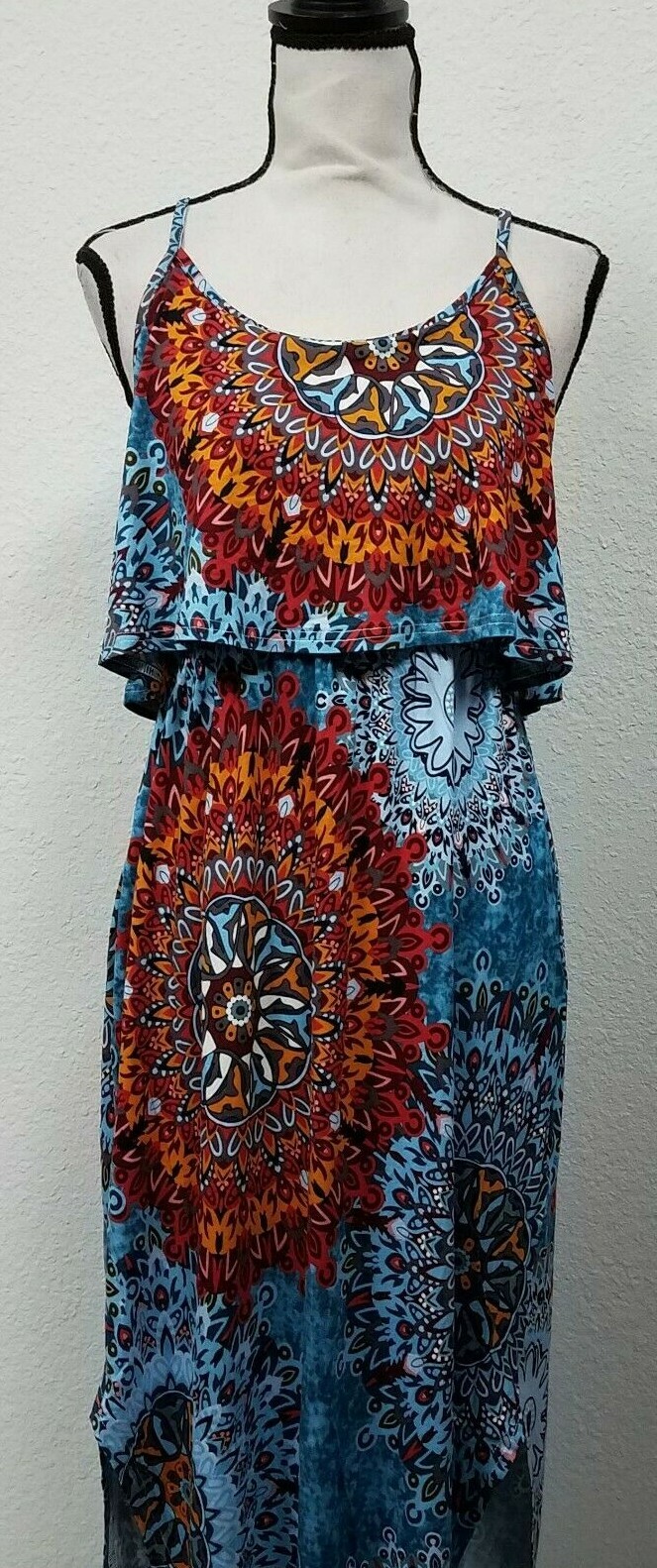 LILBETTER Women’s Adjustable Strappy Split Casual Midi Dress, Flower Mix Blue, M