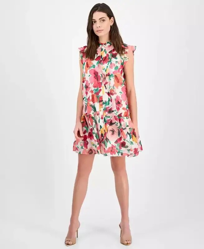 Julia Jordan Floral Flutter Sleeve Dress Women’s Large Ivory Multicolor
