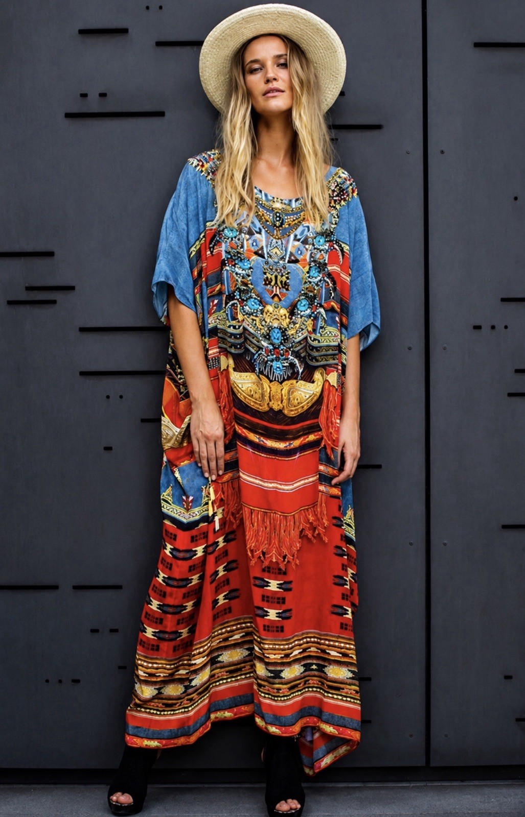 CAMILLA Wanderess Round Neck Kaftan RNK Silk Crystal Embellished O/S Cocktail