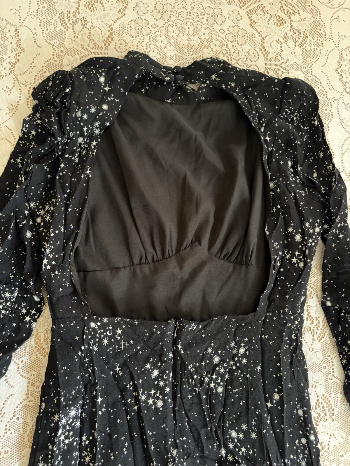Forever 21 Black Dress With White Star Print Open Back And Slit Size Small