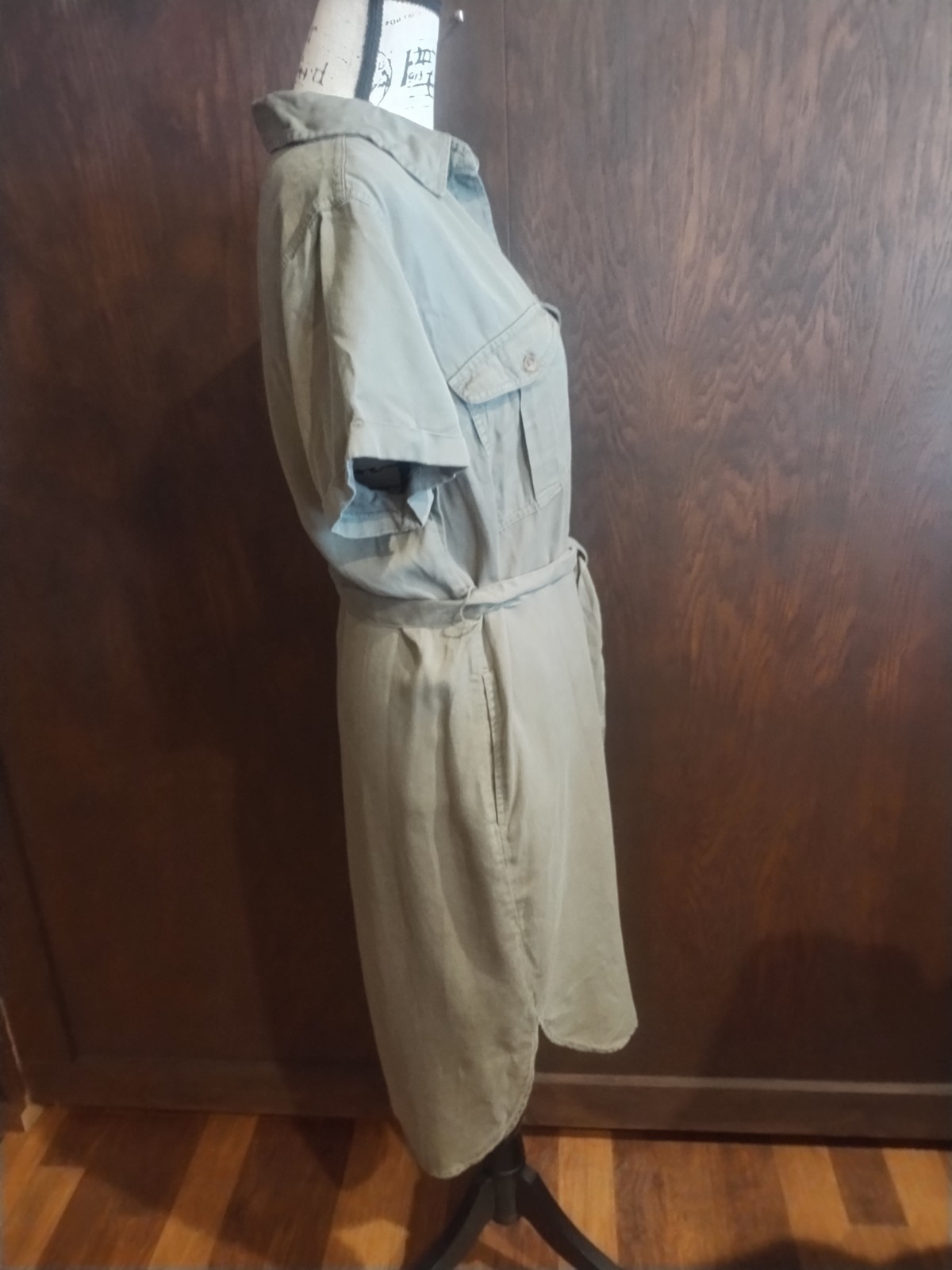 Teddi Rose Womens Olive Green Tencel Lyocell Utility Shirt Dress Tie Large NWT
