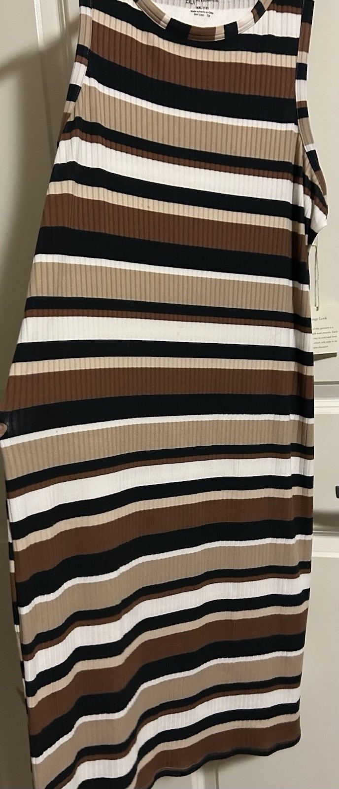 No Boundaries Brown Black Beige White Striped Ribbed Knit Shift Dress L