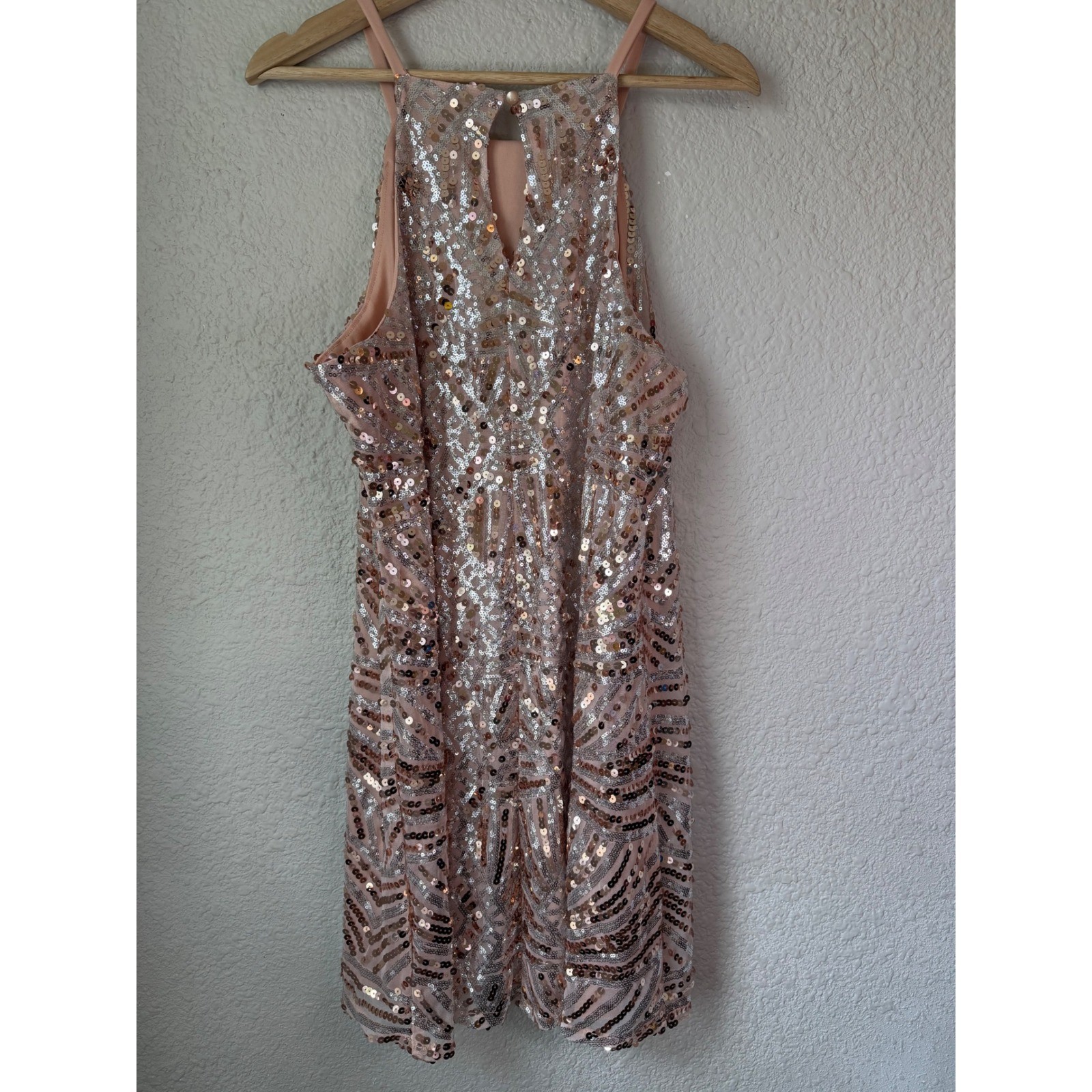 Charlotte Russe Rose Gold Sequin Halter Mini Dress XL Geometric Party Cocktail