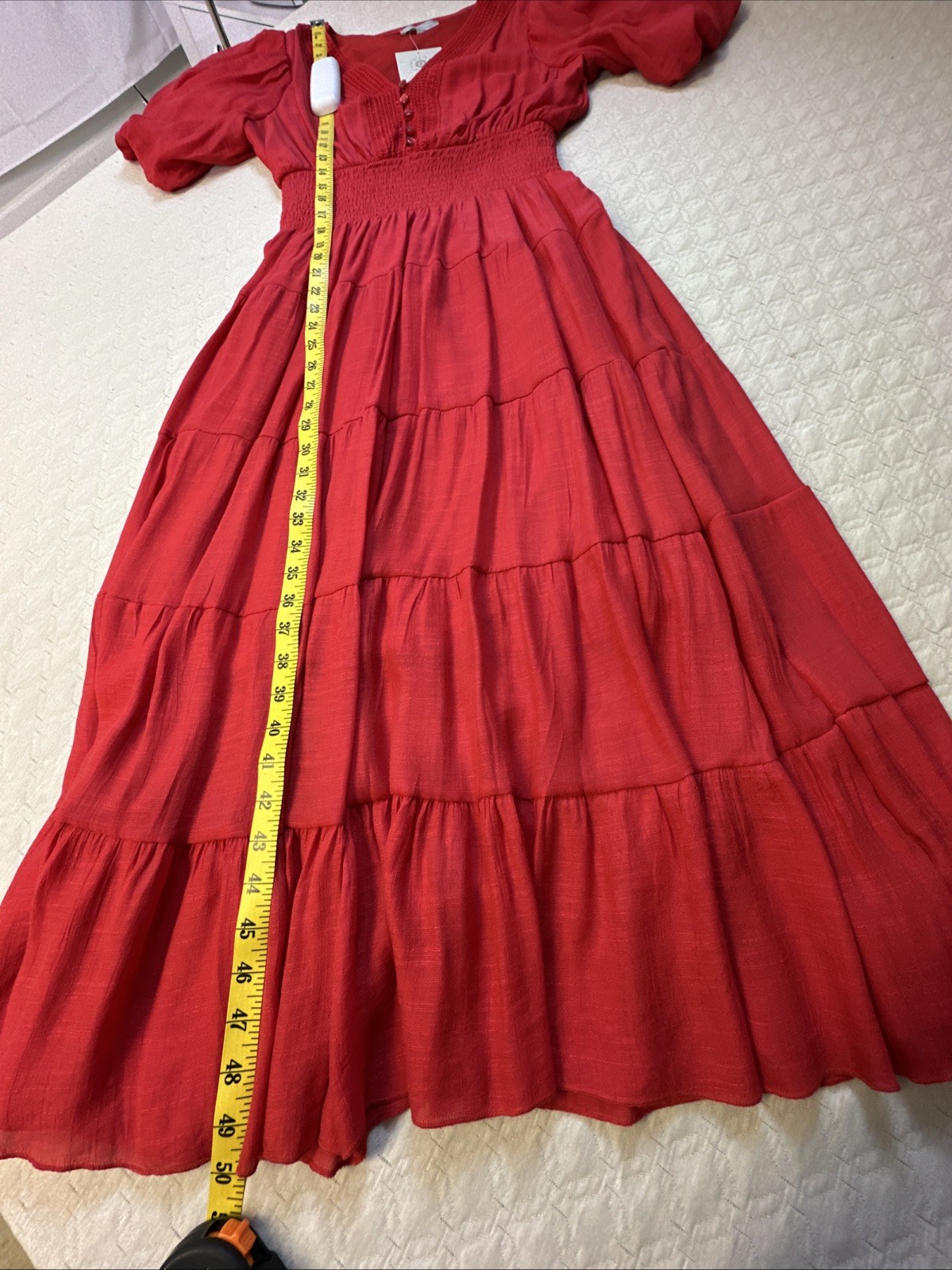 J.Gee Boho Tiered Midi Dress V-neck Women’s Sz Medium Red Color Smocked Waist