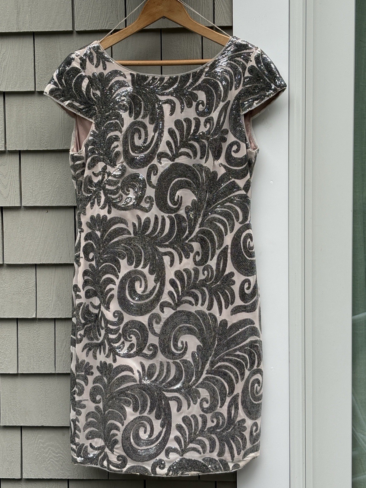 Adrianna Papell Silver Sequin Sheath Dress