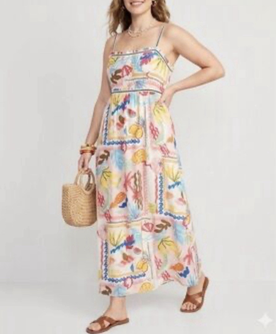 Blu Pepper Tropical Fruit Print Midi Dress M Smock Beach Coastal Vacation NWT