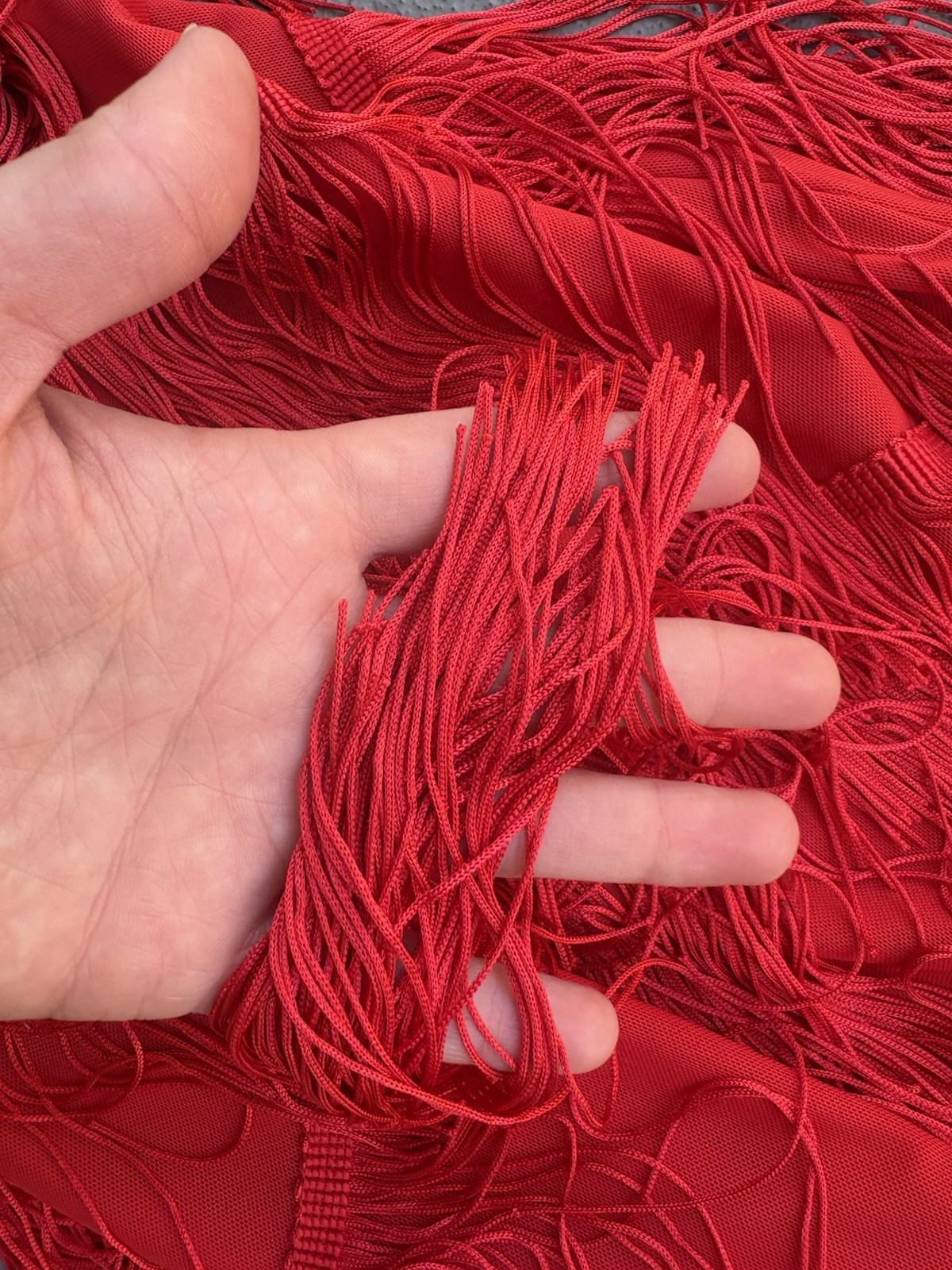 MESHKI Flowy Red Fringe V-Neck Strappy Mini Dress