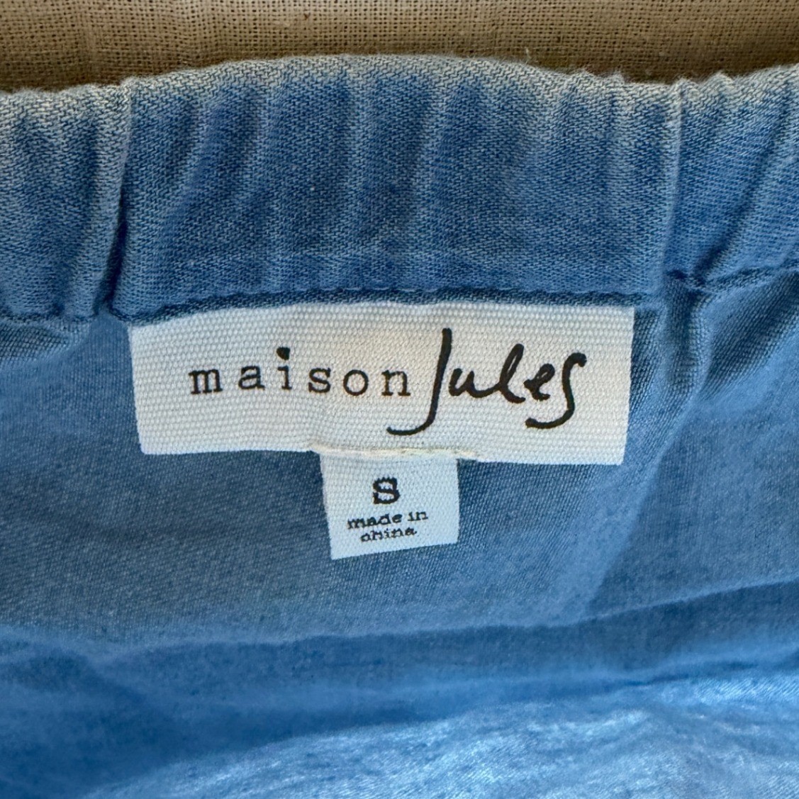 New Maison Jules Lace Embellizhed Off the Shoulder Denim Mini Dress size 8 Blue