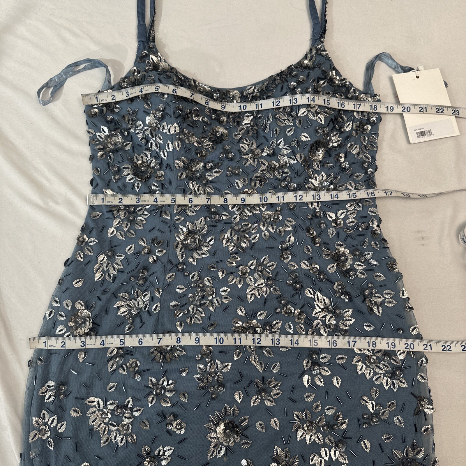 NWT Mac Duggal [ 10 ] 5477 Floral Embellished Scoop Neck Gown in Slate Grey J987