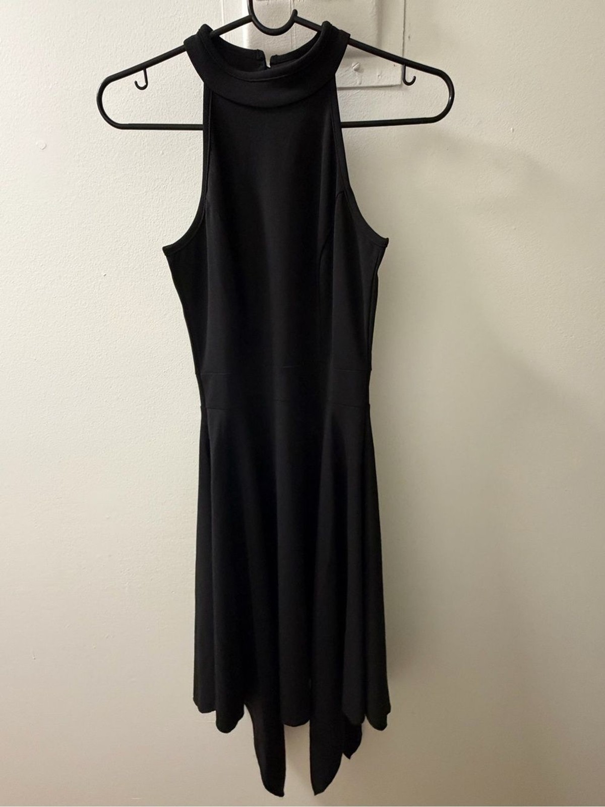 WOOSEA Black Sleeveless Mock Neck Midi Dress Size Small Elegant Handkerchief Hem