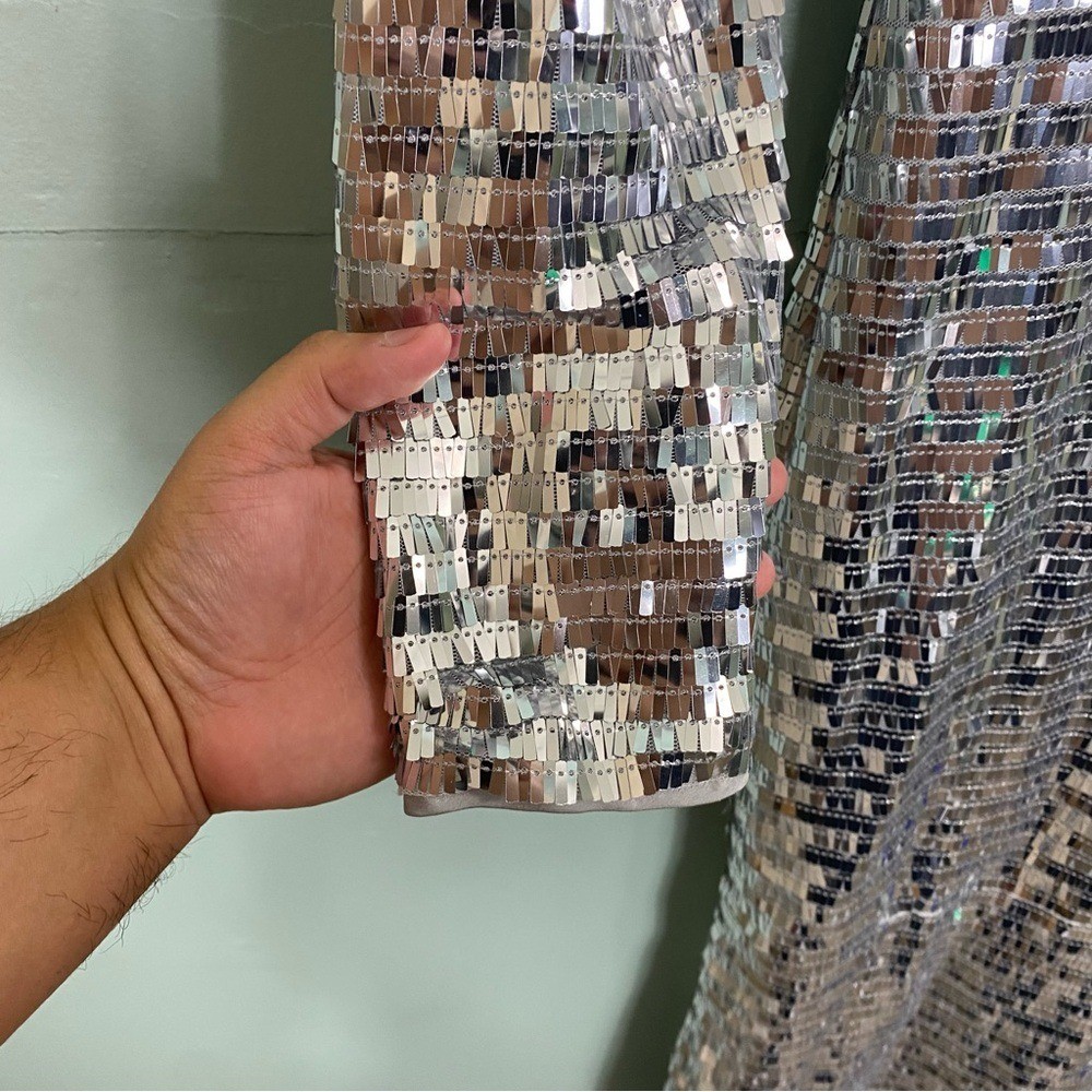 Simon Miller Sequin Sculpty Dress Silver Maxi Long Sleeve Size 0