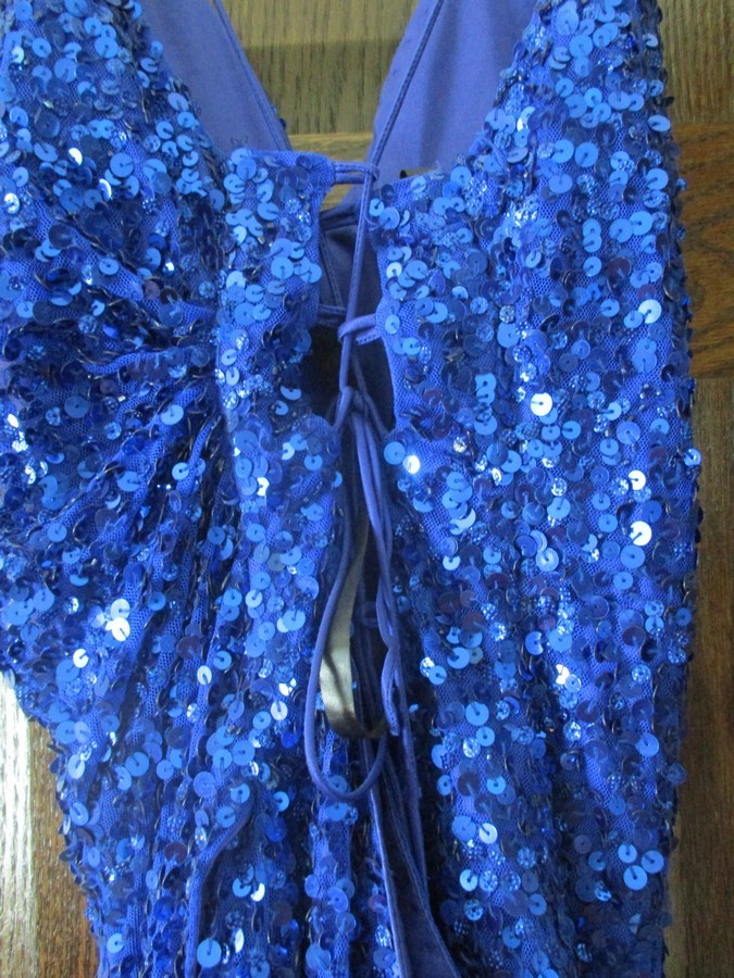 EYE CATCHING! “PRIMAVERA” BLUE SEQUIN DRESS SZ 10~TIE BACK~Prom Party Dance-LN!