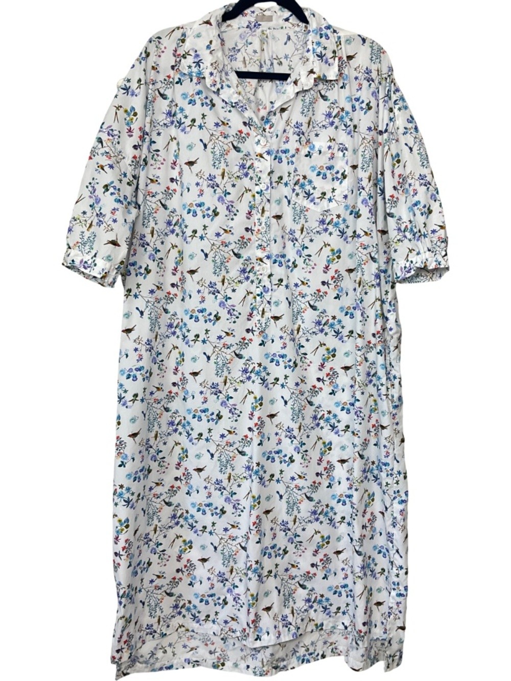 Makié Clothier New York Blue Bird Print Cotton Midi Dress White Blue M/L $798