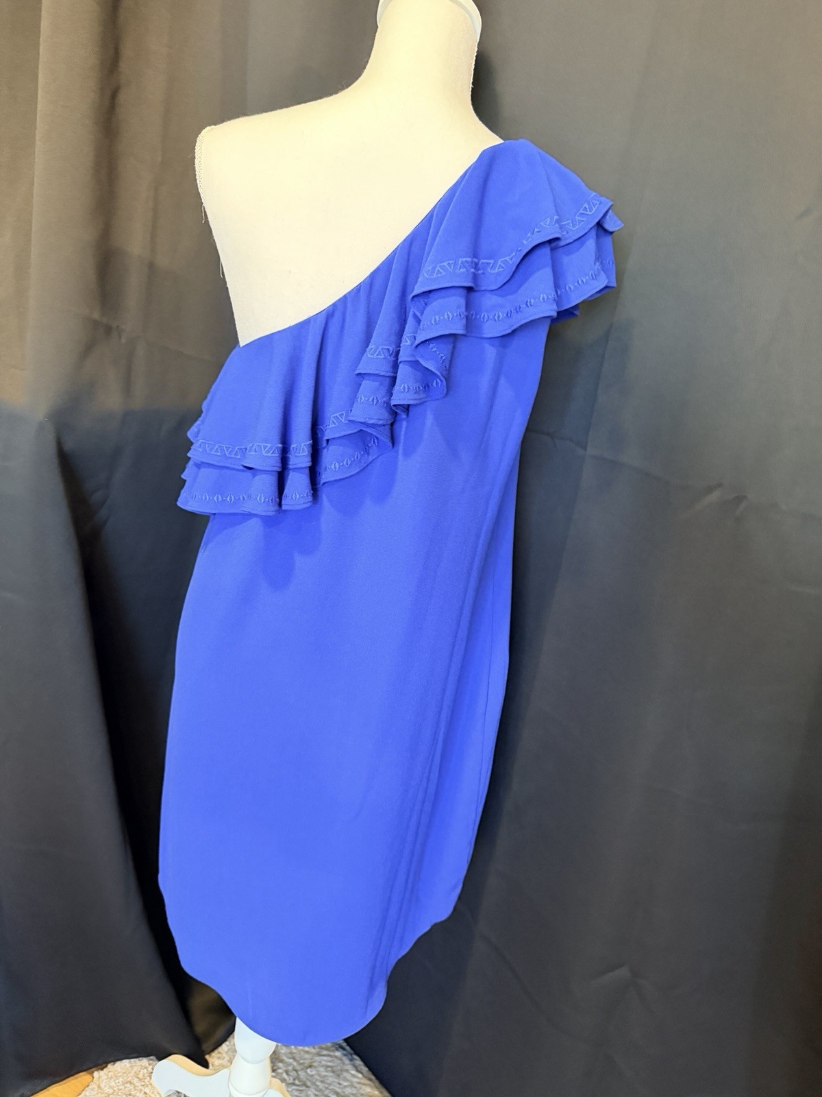 Apt. 9 Blue Solid One-Shoulder Ruffle Shift Knee-Length Dress Sleeveless L