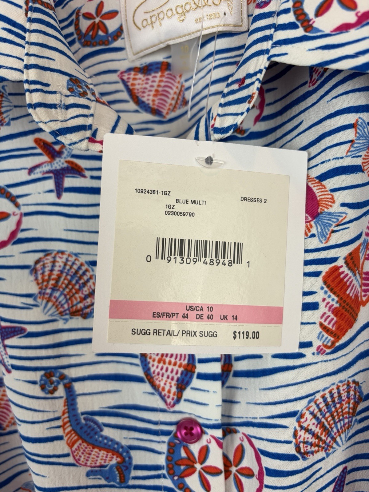 Pappagallo Beach Wrap Dress Womens 10 Blue Nautical Fish Preppy New