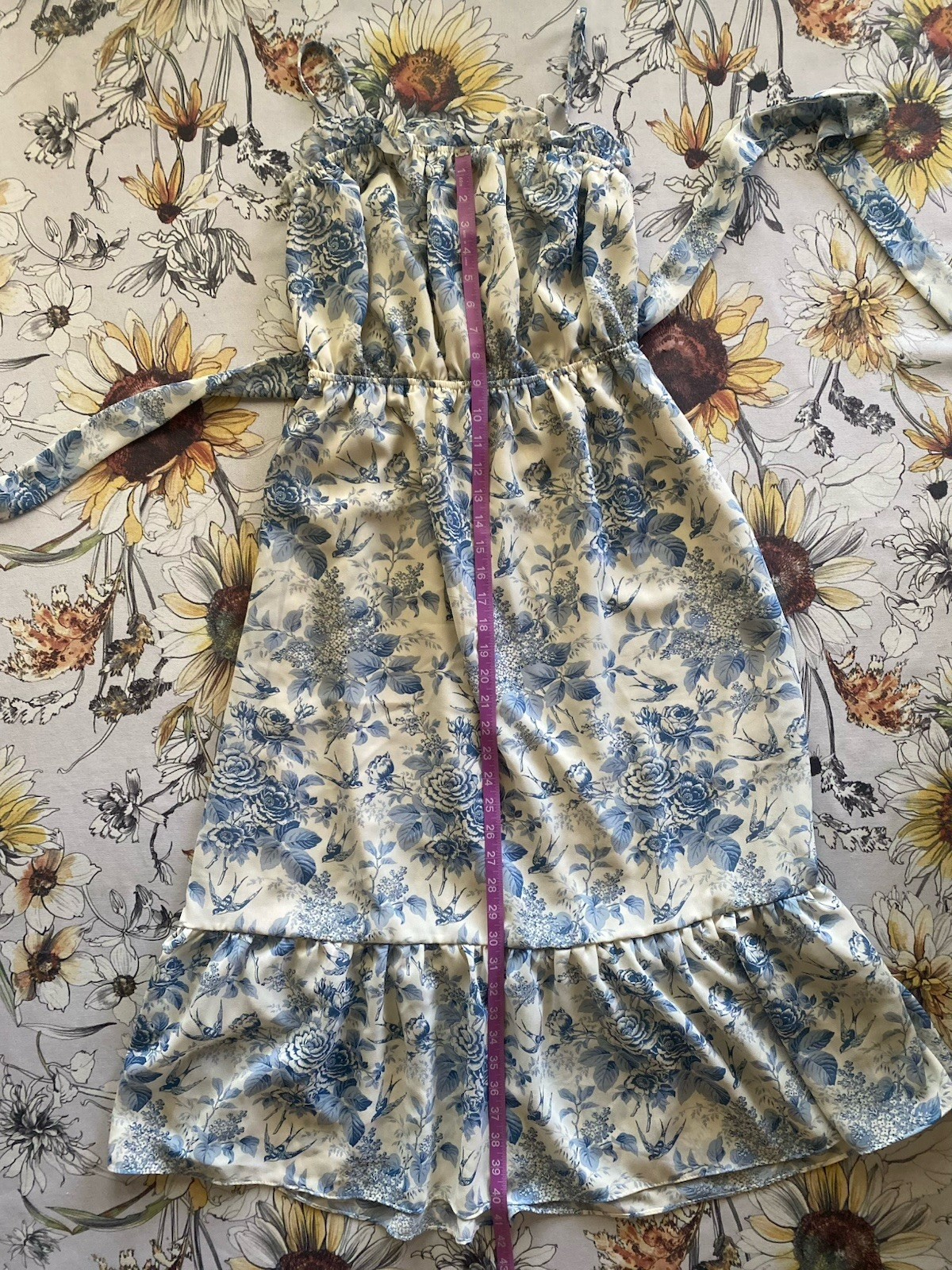 Pink Ripple Dress White Blue Pattern, Romantic, Whimsical, Cottagecore, Size L