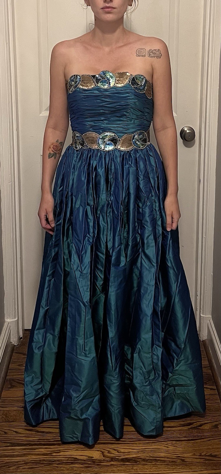 Women’s Peacock Blue Liancarlo Couture Gown Size 10 sold by Neiman Marcus