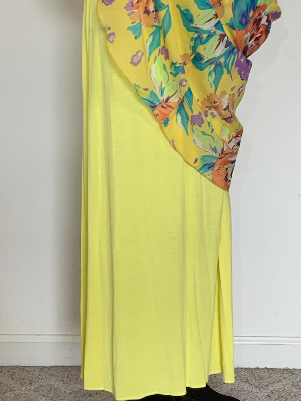 SOFT SURROUNDINGS Yellow Floral Maxi Strap Dress Sleeveless Smocked Lined XS