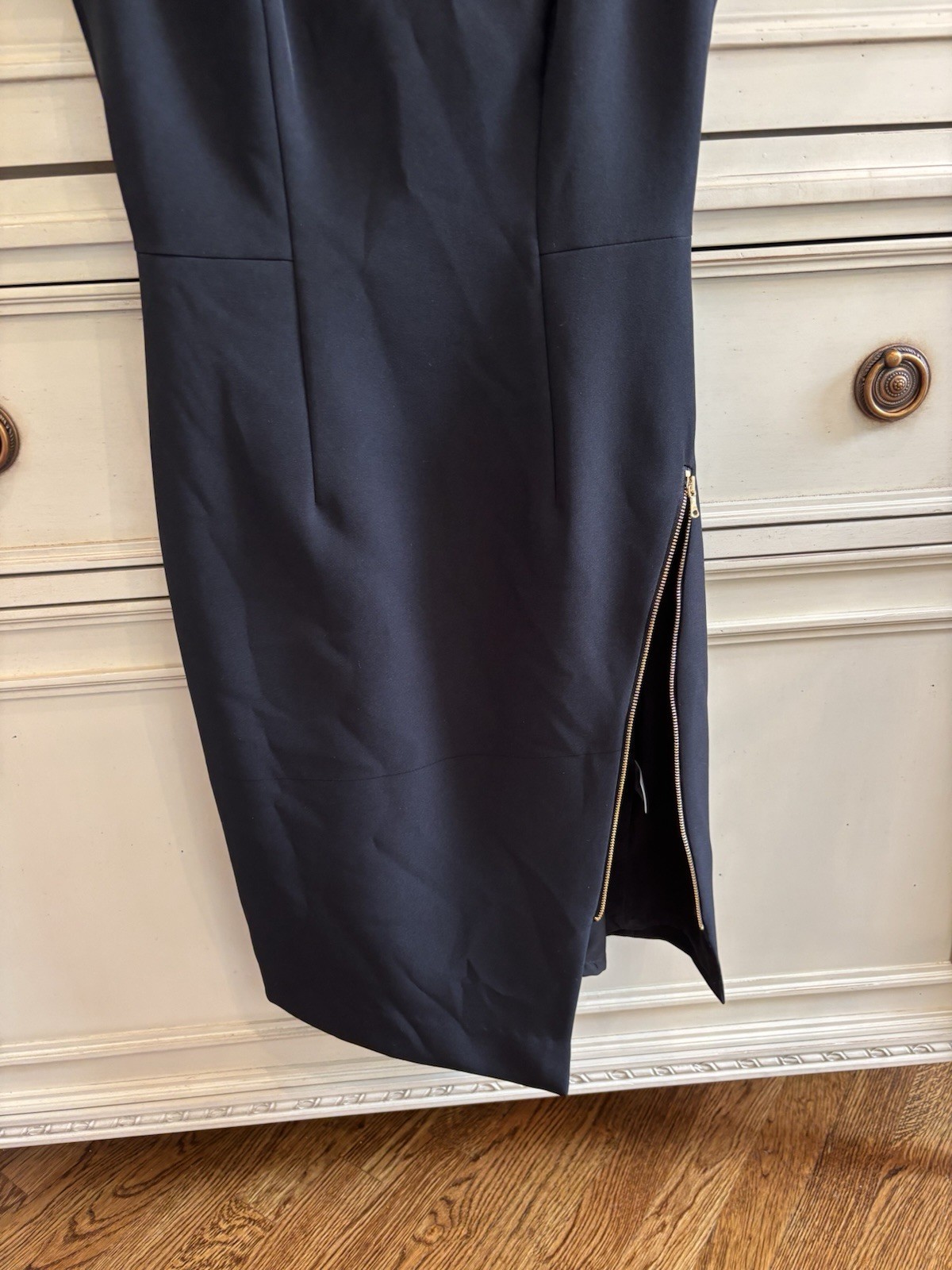 Milly Black Asymmetrical Dress Sold Zipper Slit Size 0 Made In USA Cocktail