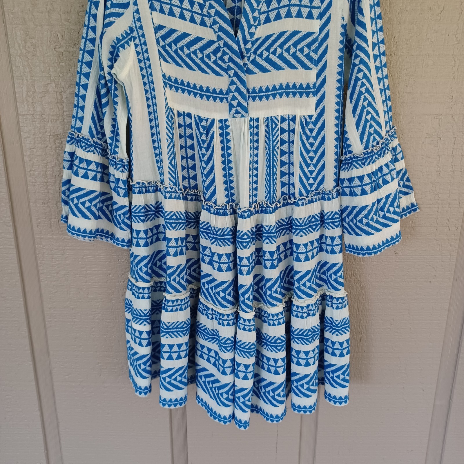 Devotion Twins Embroidered Ella Tunic Dress Size XS Women Boho Cotton Bell Sleev