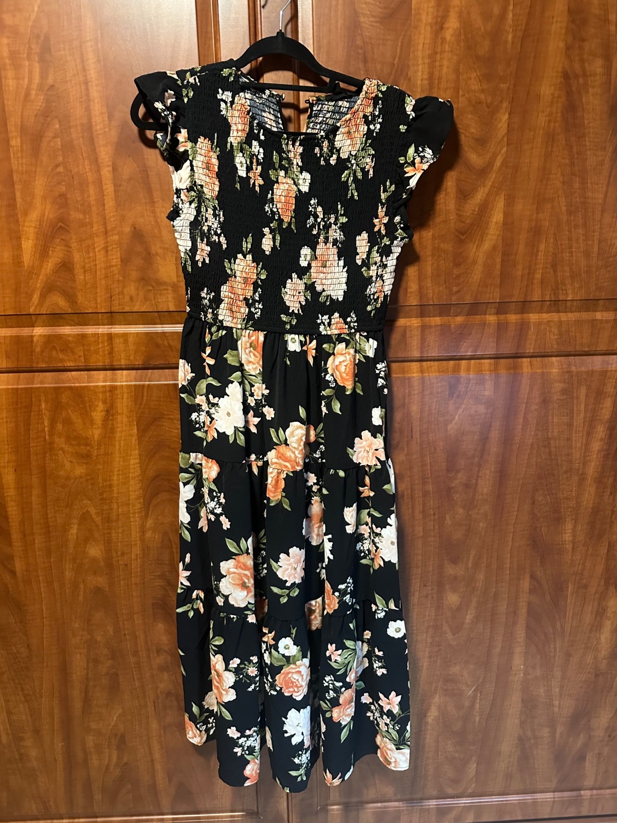 By the River women’s floral and black dress size M with upper smocking