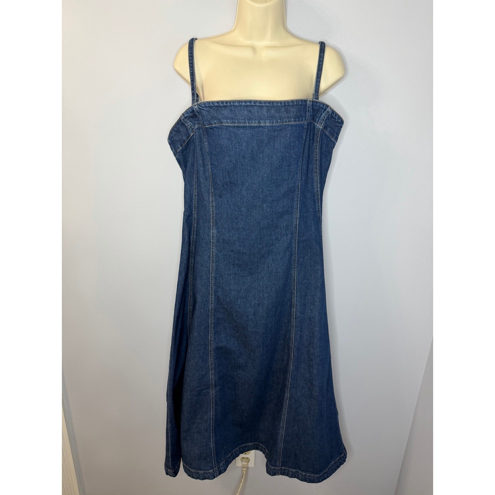 GAP Strapless Denim Midi Dress Ajustable Straps Dark Wash Casual Women’s L New