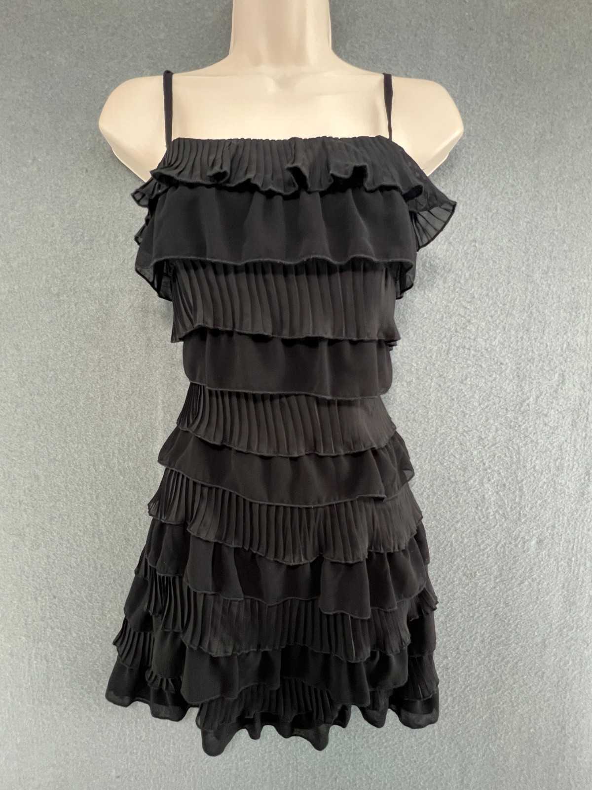 Ruffle Tiered Mini Dress Black UK 12 Women’s Party Cocktail Y2K Cotton Club