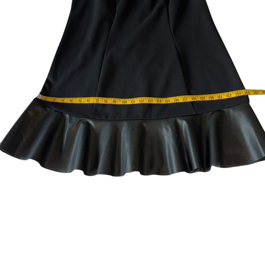 Michael Michael Kors Sleeveless Black Dress With Faux Leather Hem & Back Zipper
