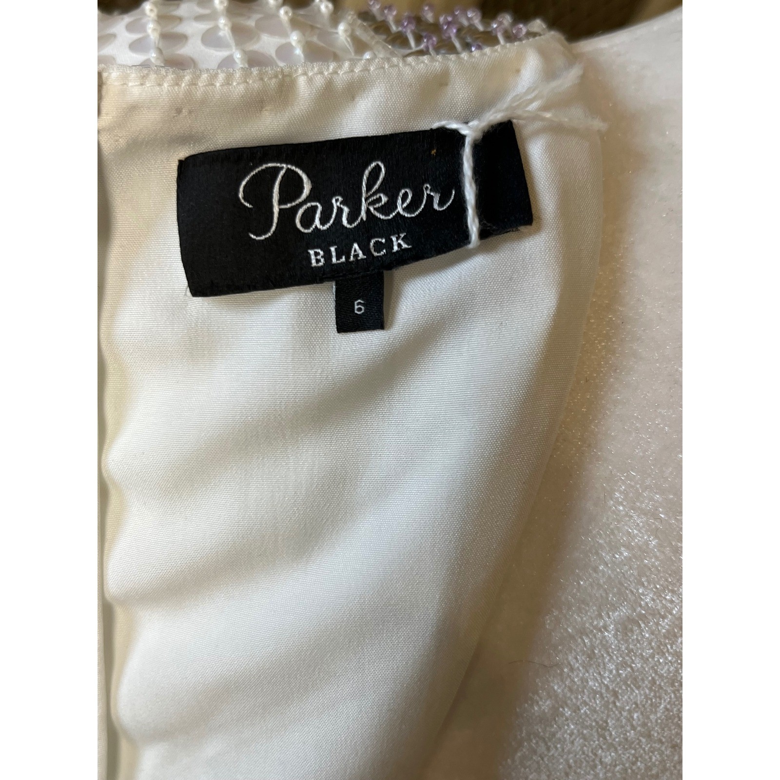 Parker White Pearl Beaded Sequin Flapper Dress Gatsby Glamour Party Size 6 EUC