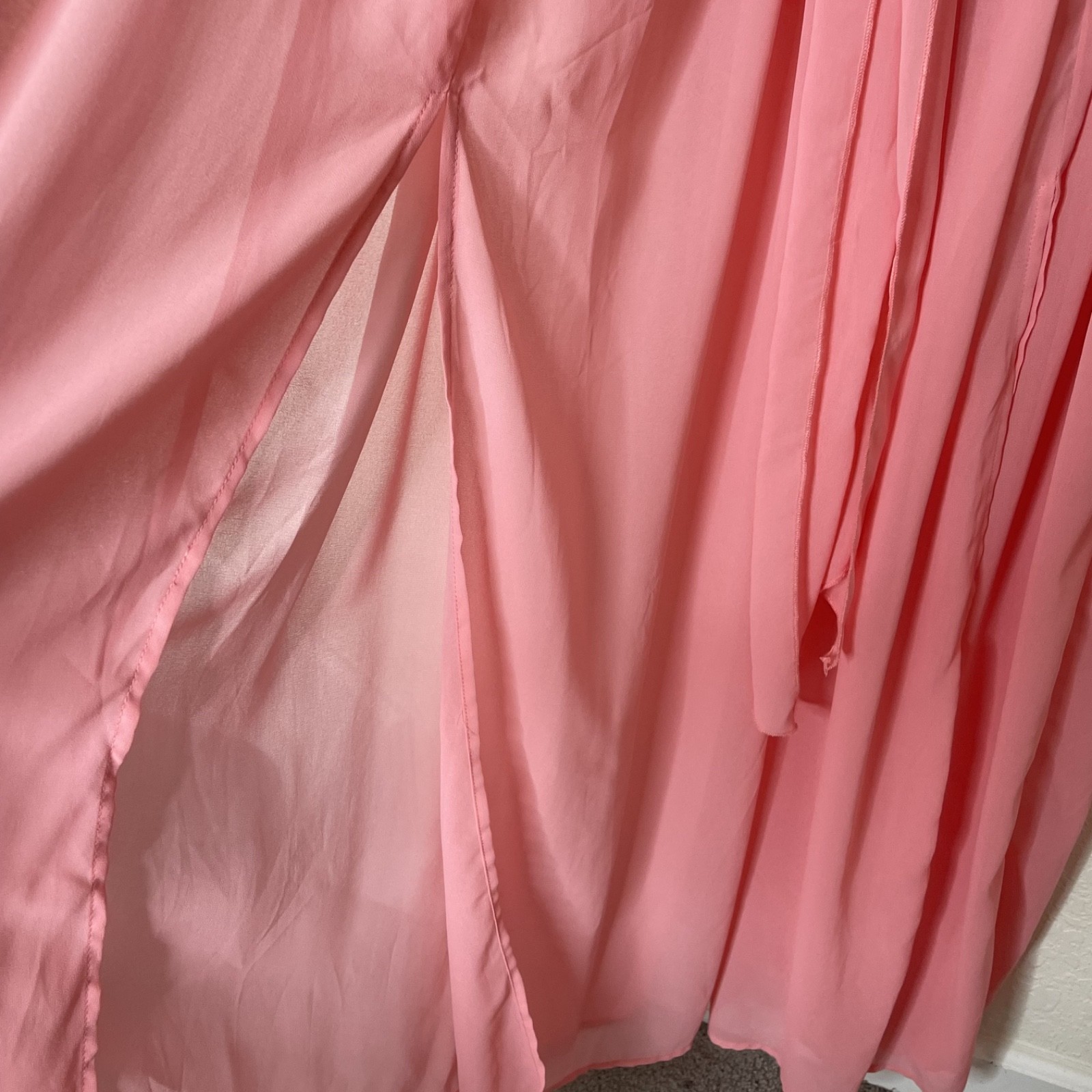 Miss Avenue Pink Maxi Dress Long Sleeve Tie Waist Flowy Lined Large Slit