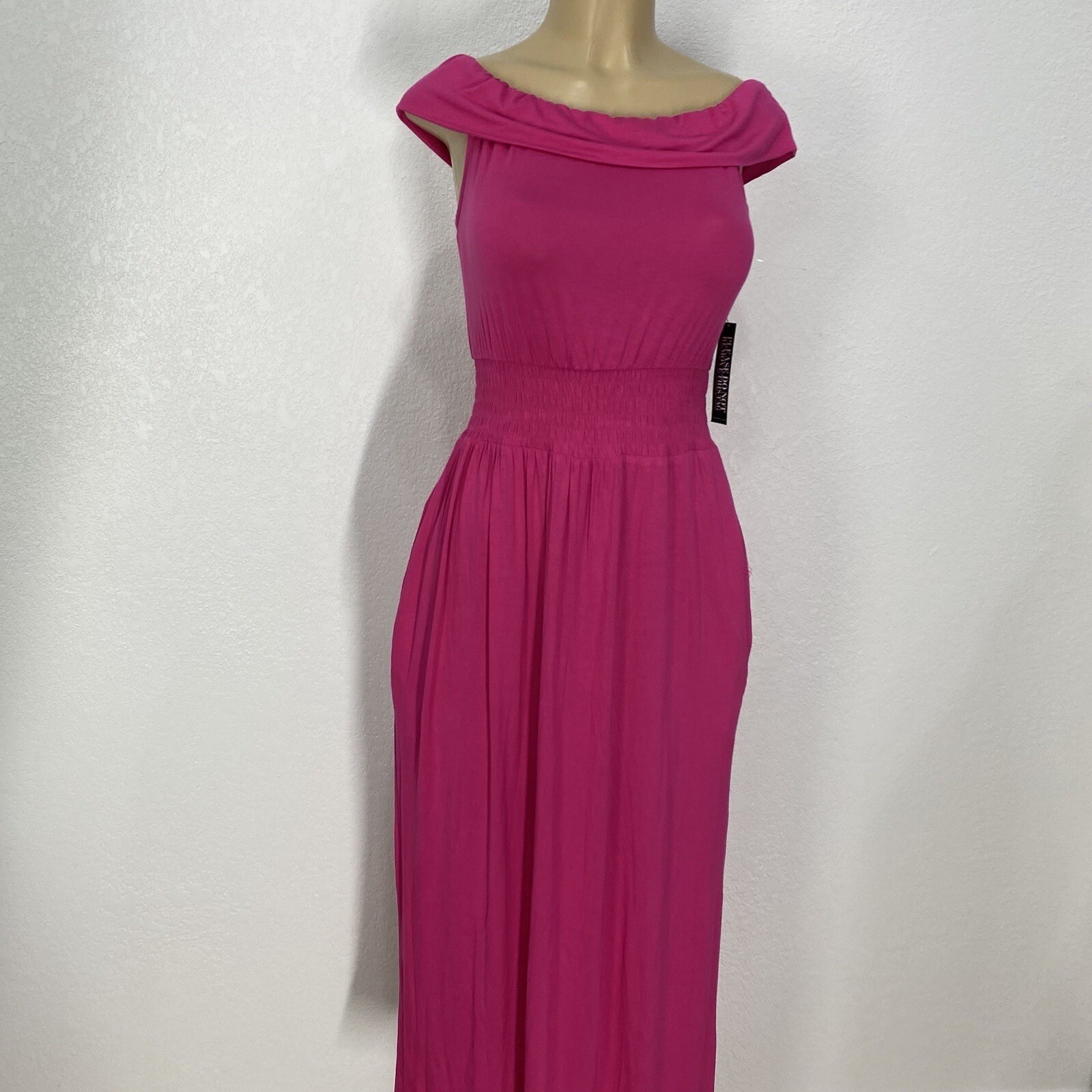 NY&C Pink Pullover Knit Pocketed Maxi Dress Womens Size XS Casual Off Shoulders