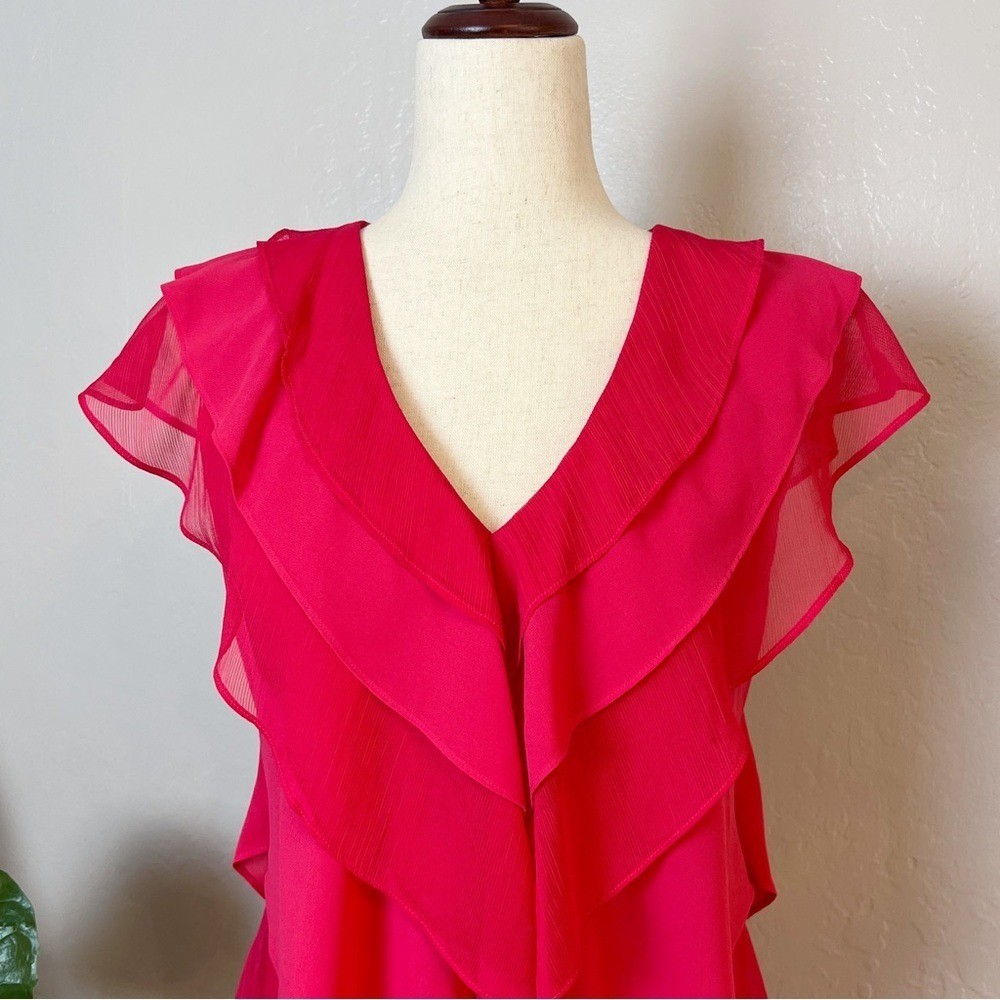 PHASE EIGHT Women’s Size 2 Raspberry Pink Sage Pleated Ruffle A-Line Mini Dress