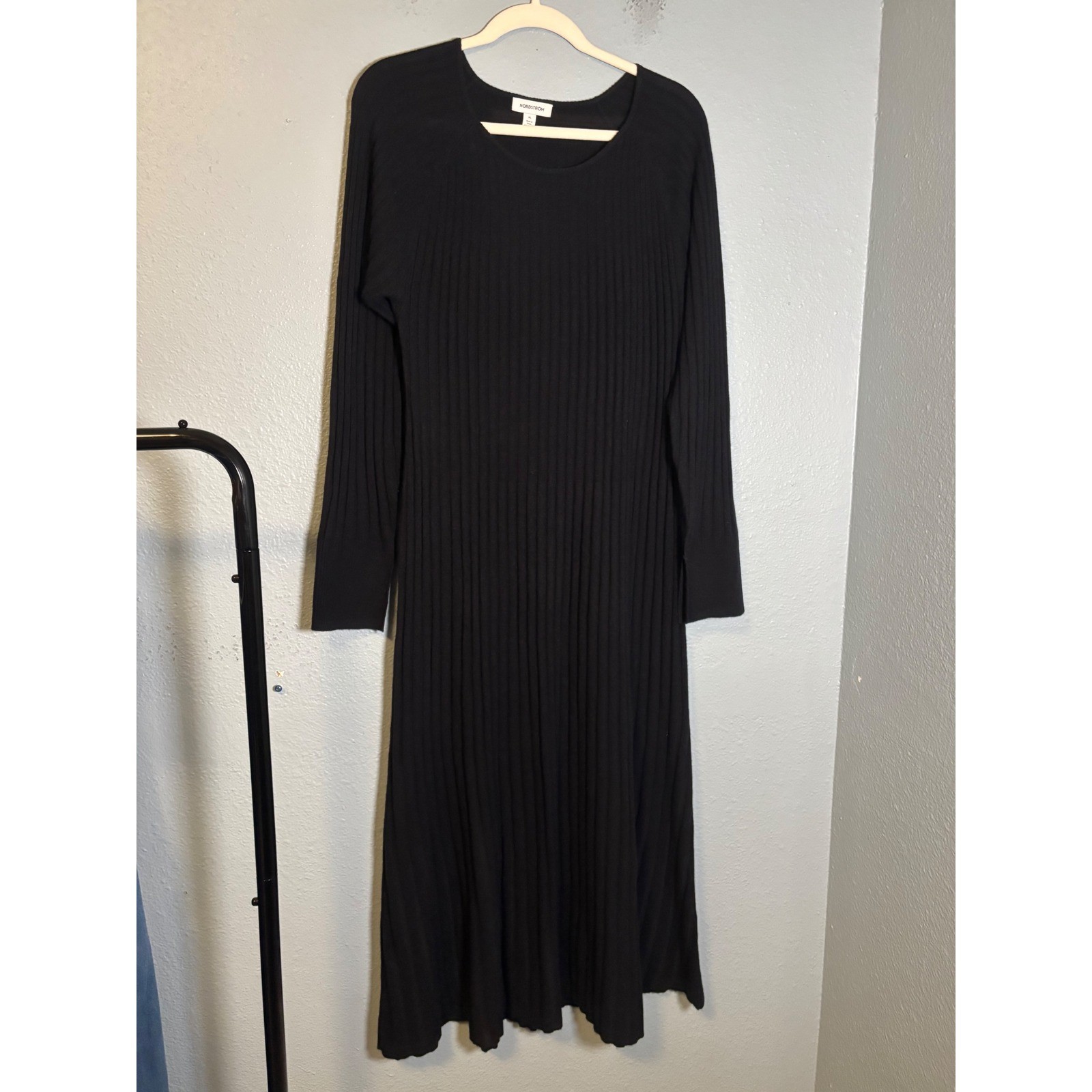 Nordstrom Wool Cashmere Ribbed Maxi Dress Long Sleeve Black XL