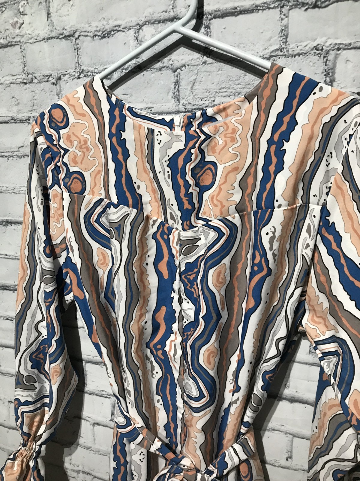 Petty Dress, L, Long Sleeve Thin Stain Abstract Print Zip/Belted/Pocket Dress