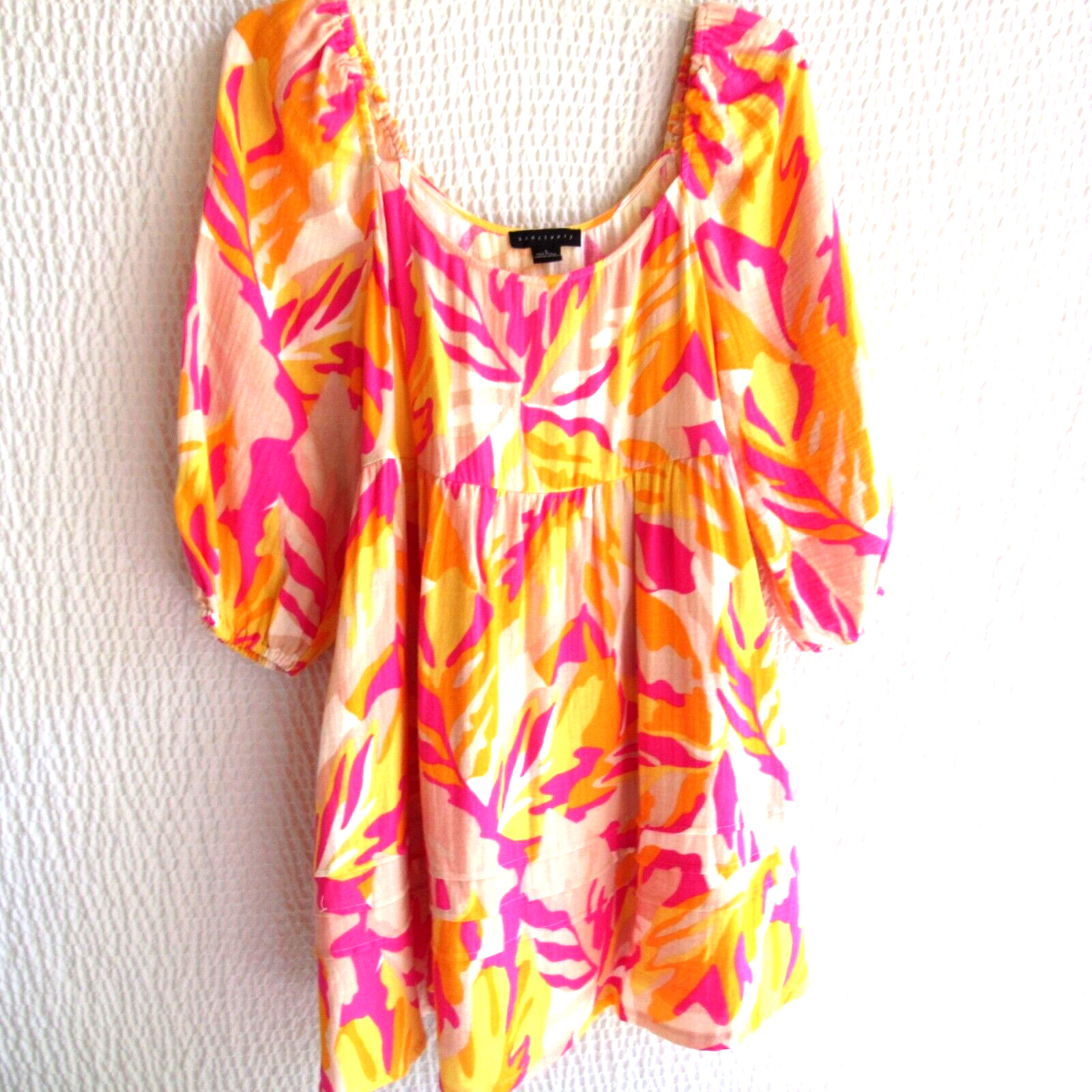 Colorful Peasant Dress L Large Golden Yellow Pink 100% Gauze Cotton Sanctuary