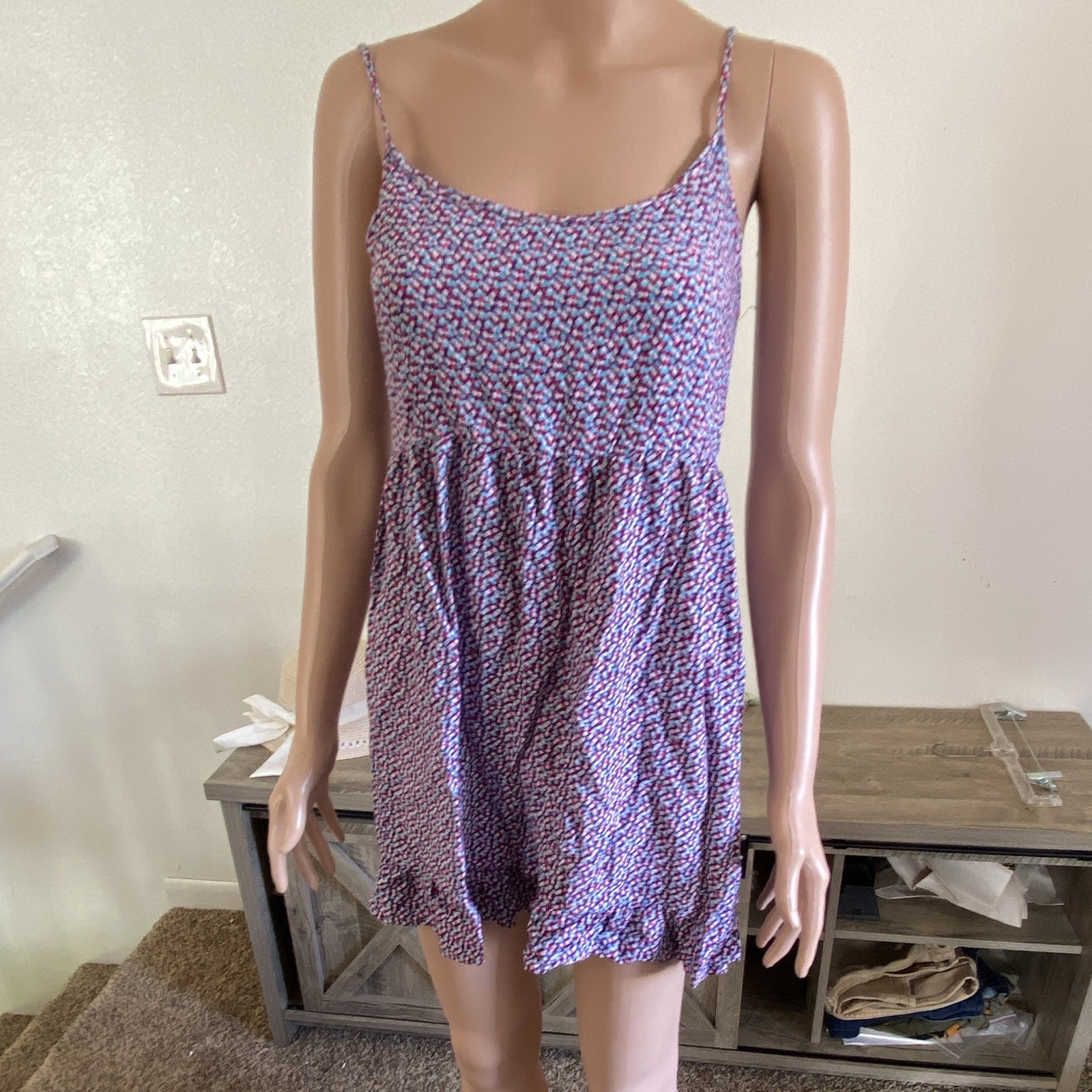 one clothing Purple Abstract Sundress Scoop Neck Strappy Sleeveless Short Size S