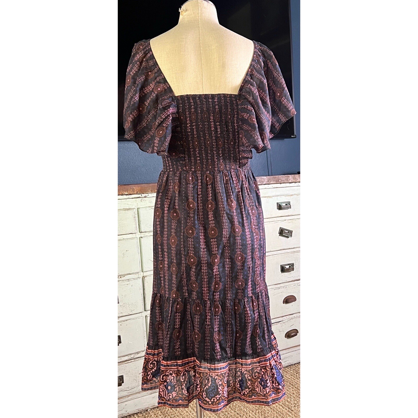 New $475 Figue Estelle Striped Floral Midi Dress XL