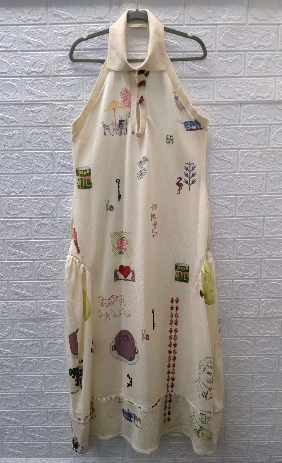Pre-owned Reemami Halter Maqlouba Knitted Dress Cream Sz M (See Desc.)